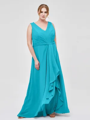 A-line Chiffon Open Back Dress With V-Neck Jade Plus Size