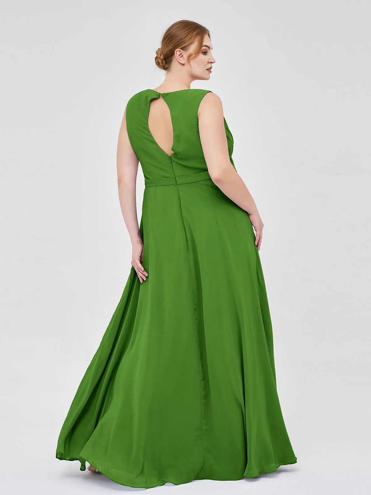 A-line Chiffon Open Back Dress With V-Neck Moss
