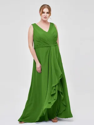 A-line Chiffon Open Back Dress With V-Neck Moss