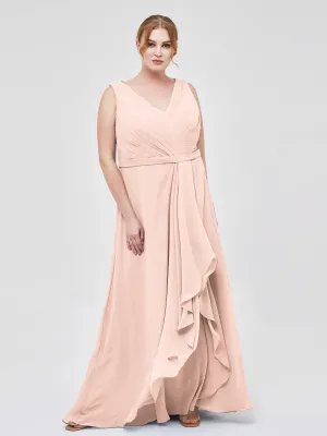A-line Chiffon Open Back Dress With V-Neck Pearl Pink Plus Size