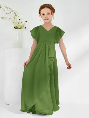 A-line Flutter Sleeves Junior Bridesmaid Dresses Moss