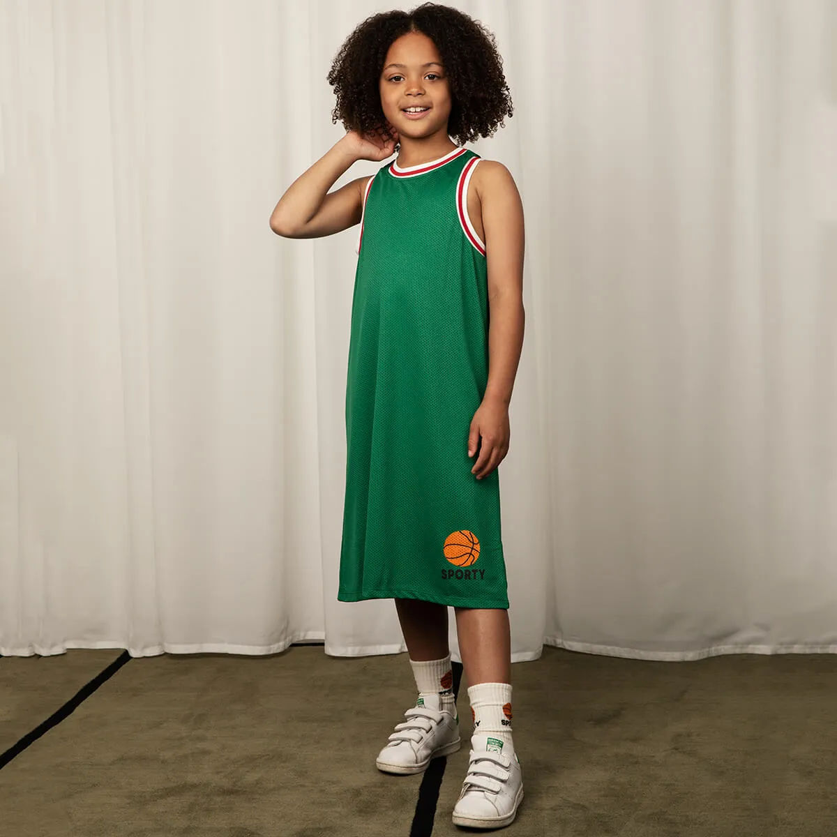 Basketball Mesh Jersey Dress in Green by Mini Rodini