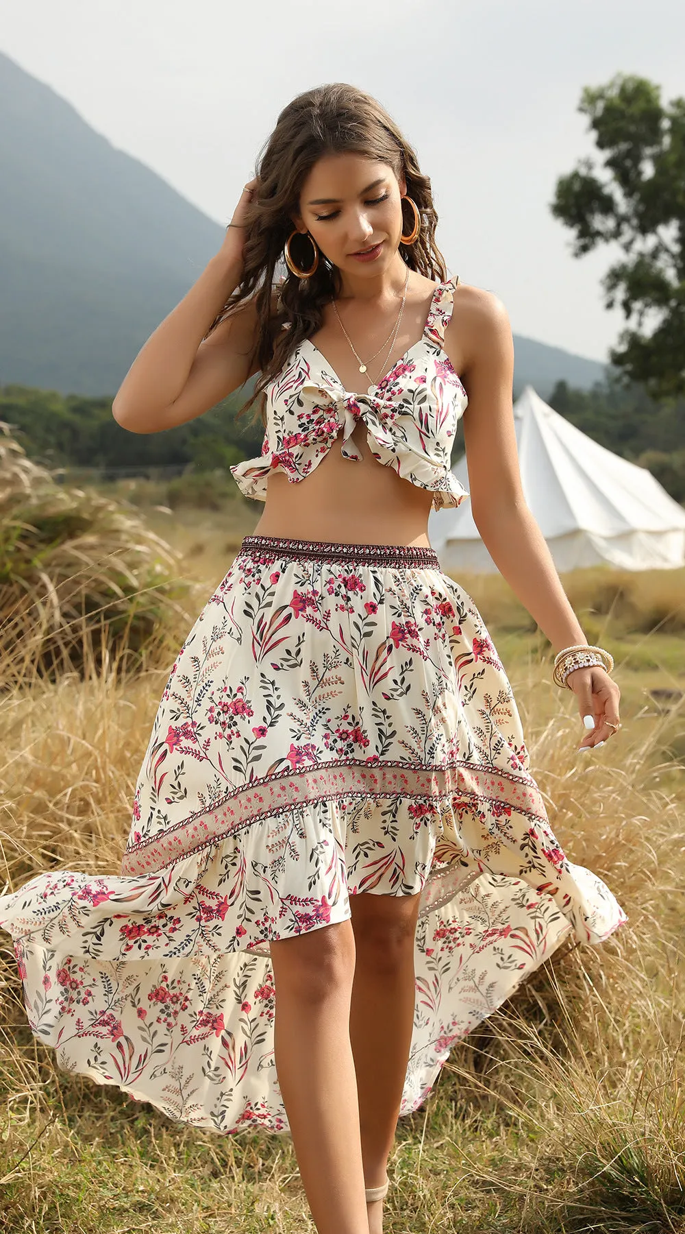 Beach Holiday Top   Skirt Bohemian Women's Two-Piece Suit