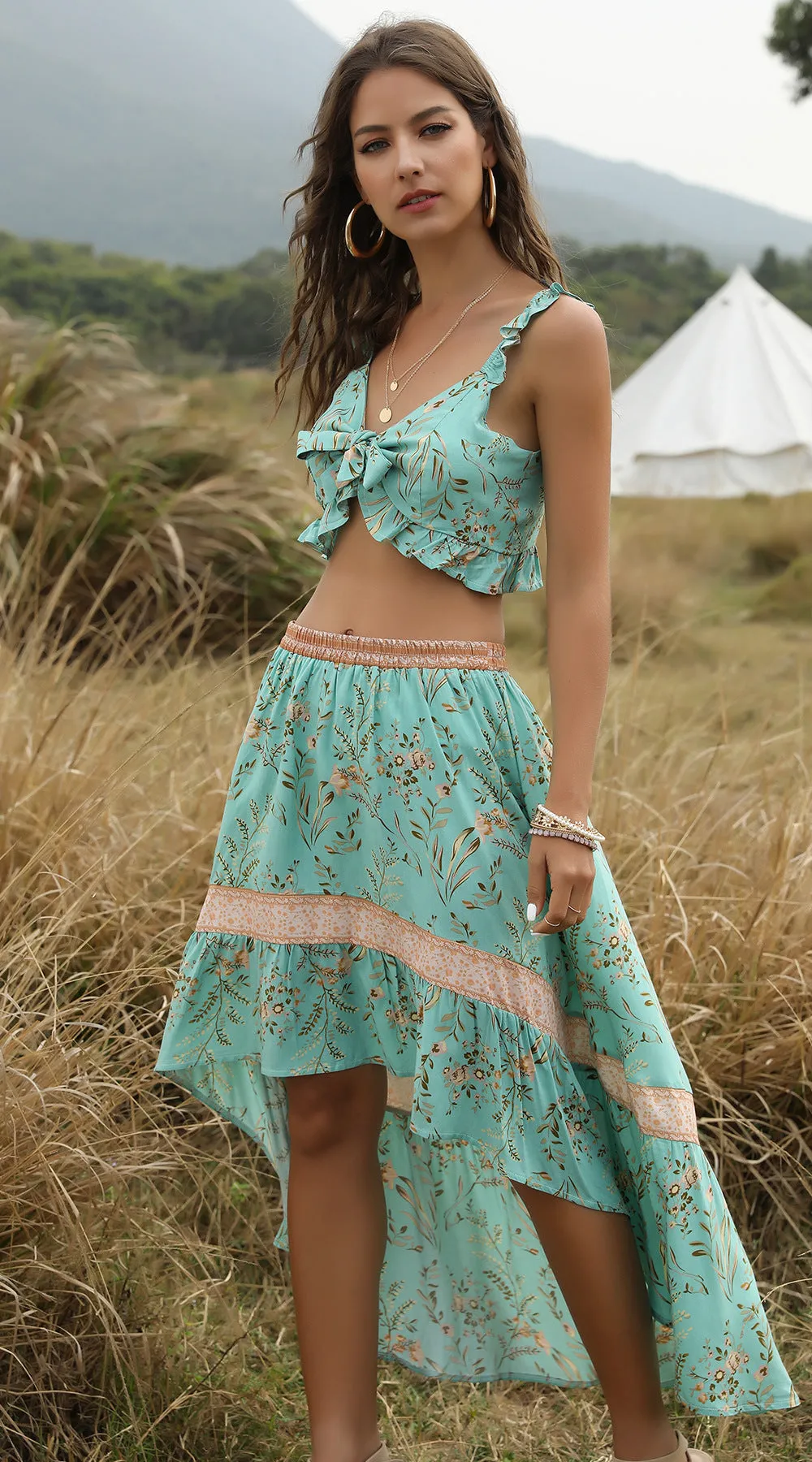 Beach Holiday Top   Skirt Bohemian Women's Two-Piece Suit