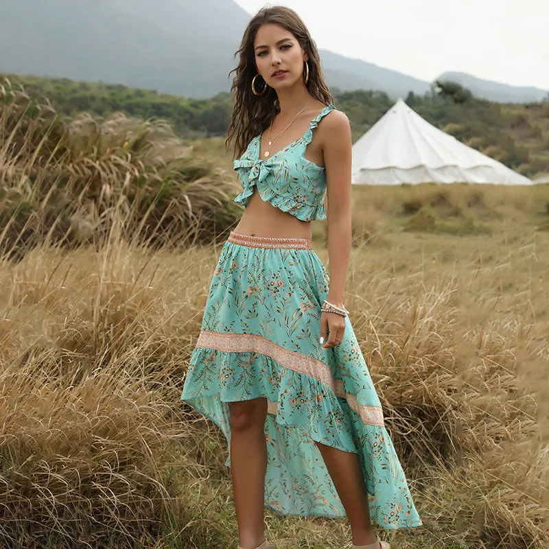 Beach Holiday Top   Skirt Bohemian Women's Two-Piece Suit
