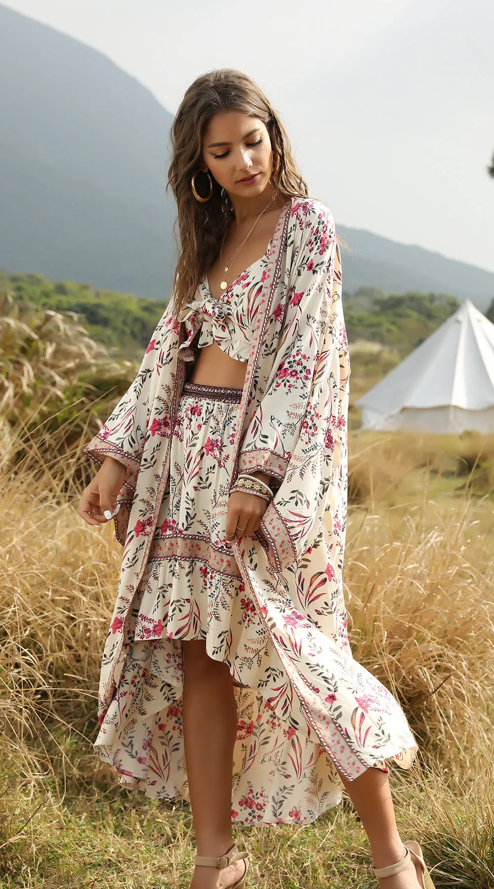Beach Holiday Top   Skirt Bohemian Women's Two-Piece Suit