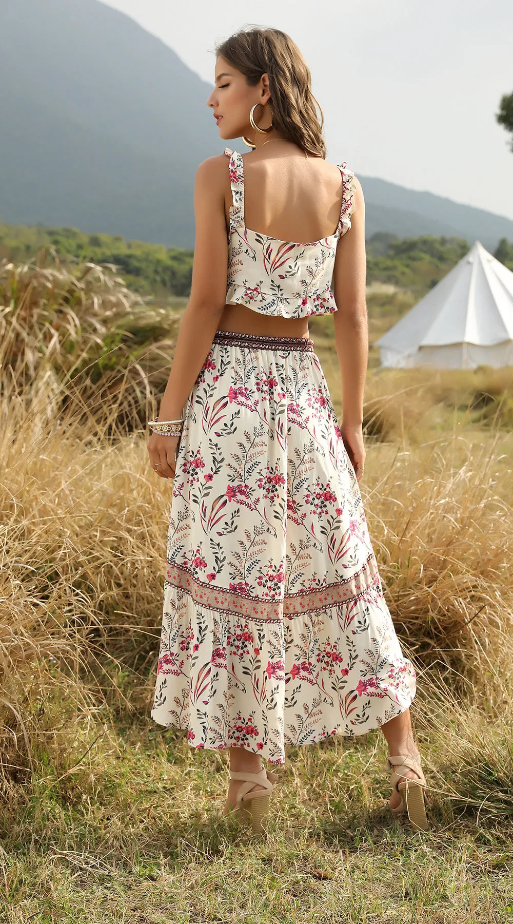 Beach Holiday Top   Skirt Bohemian Women's Two-Piece Suit