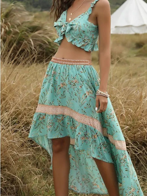 Beach Holiday Top   Skirt Bohemian Women's Two-Piece Suit