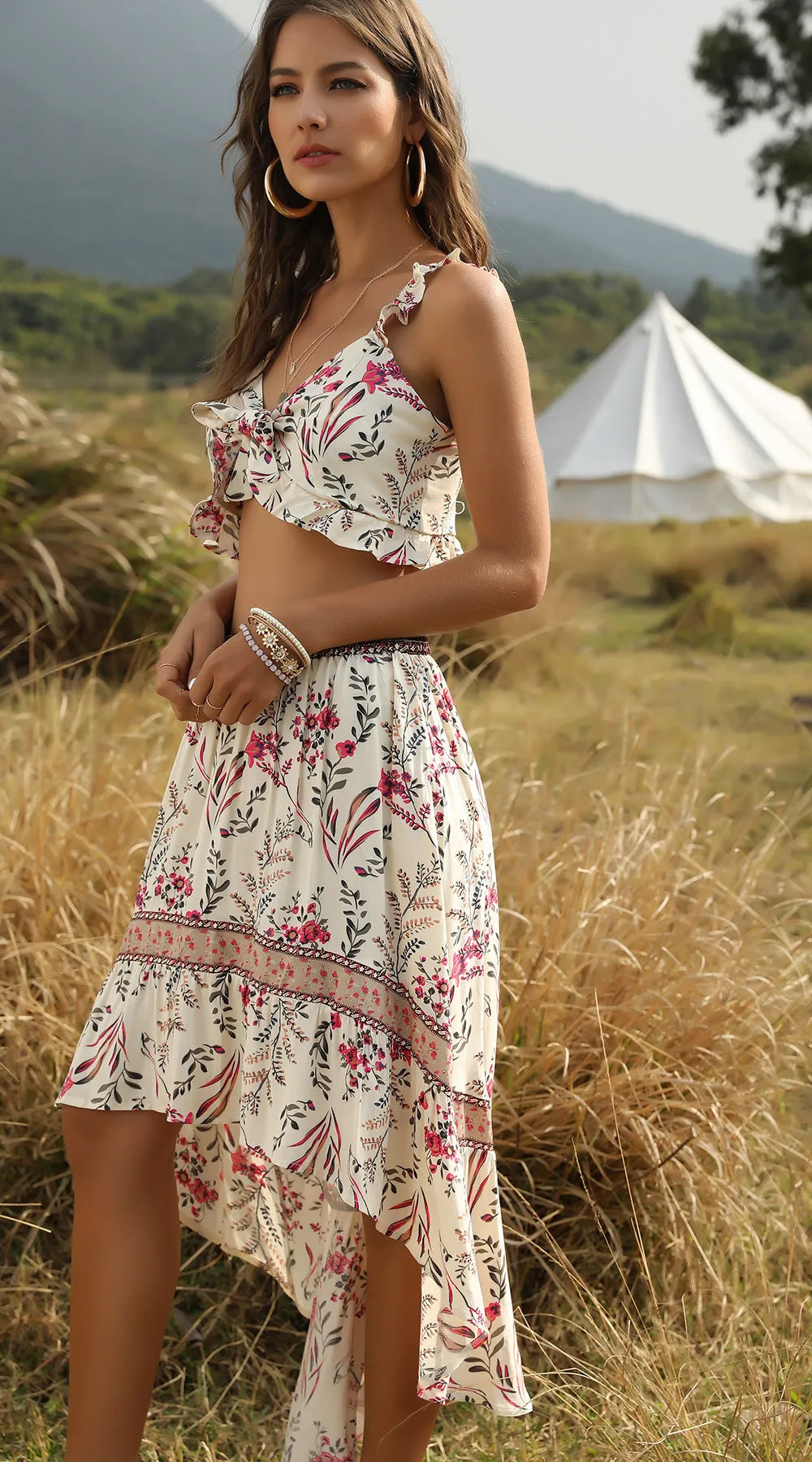 Beach Holiday Top   Skirt Bohemian Women's Two-Piece Suit