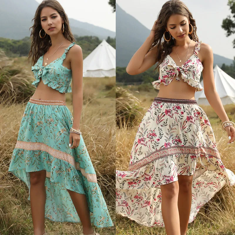 Beach Holiday Top   Skirt Bohemian Women's Two-Piece Suit