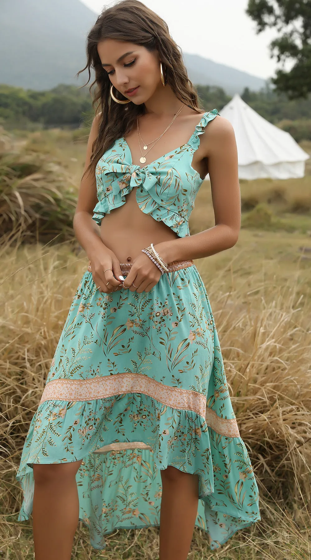Beach Holiday Top   Skirt Bohemian Women's Two-Piece Suit