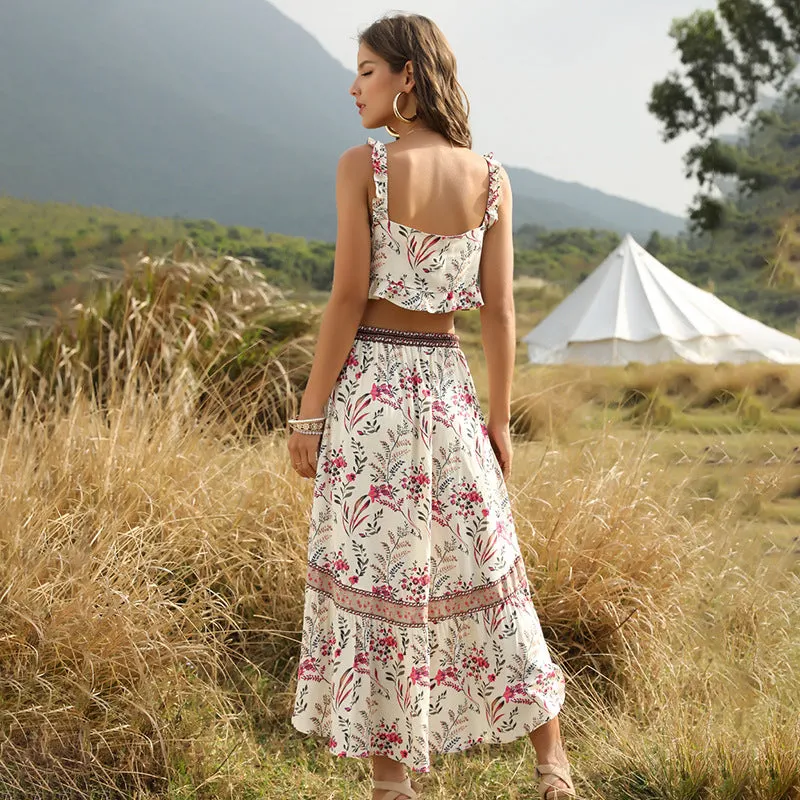 Beach Holiday Top   Skirt Bohemian Women's Two-Piece Suit