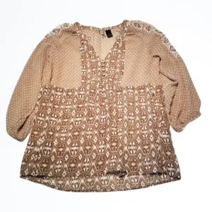 BKE Boutique Brown & Cream Peasant Blouse Size S
