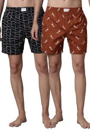 Black Printed & Russet Printed 365 Boxers Combo