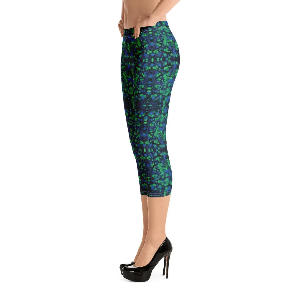 Blue Green Kaleidoscope Capri Leggings Trendy Wild Athleisure