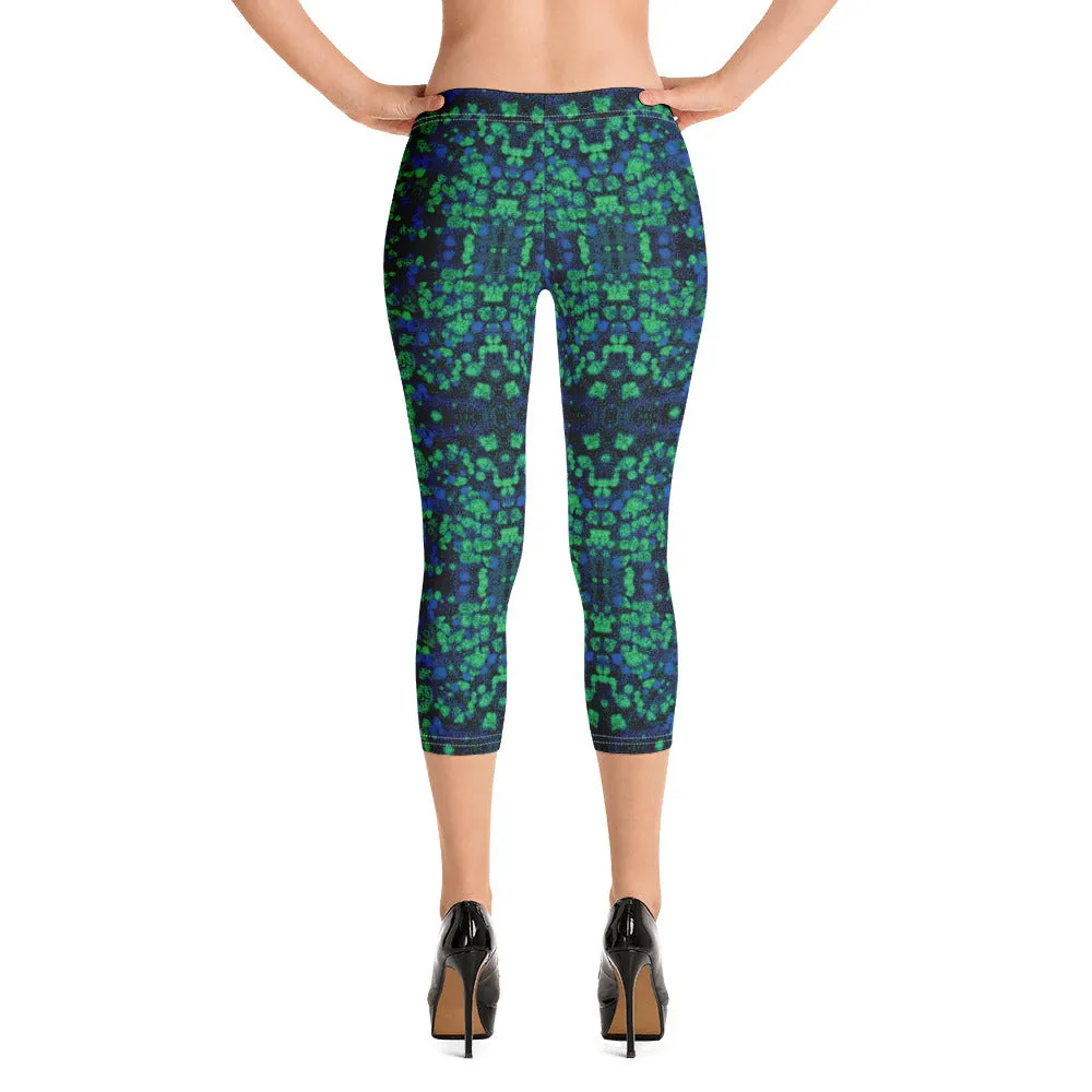 Blue Green Kaleidoscope Capri Leggings Trendy Wild Athleisure
