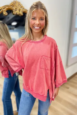 Boho Red Mineral Washed  Top