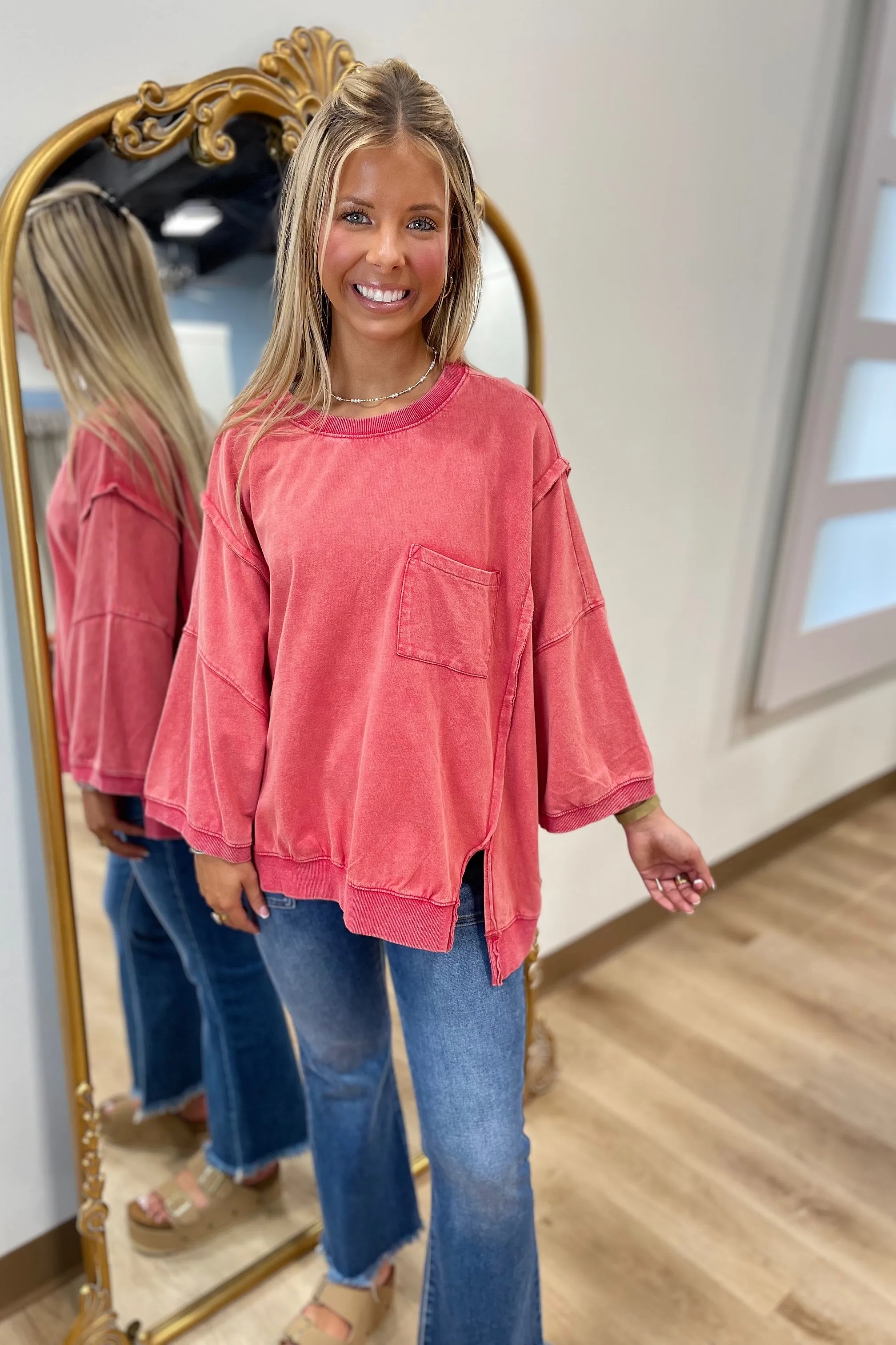 Boho Red Mineral Washed  Top
