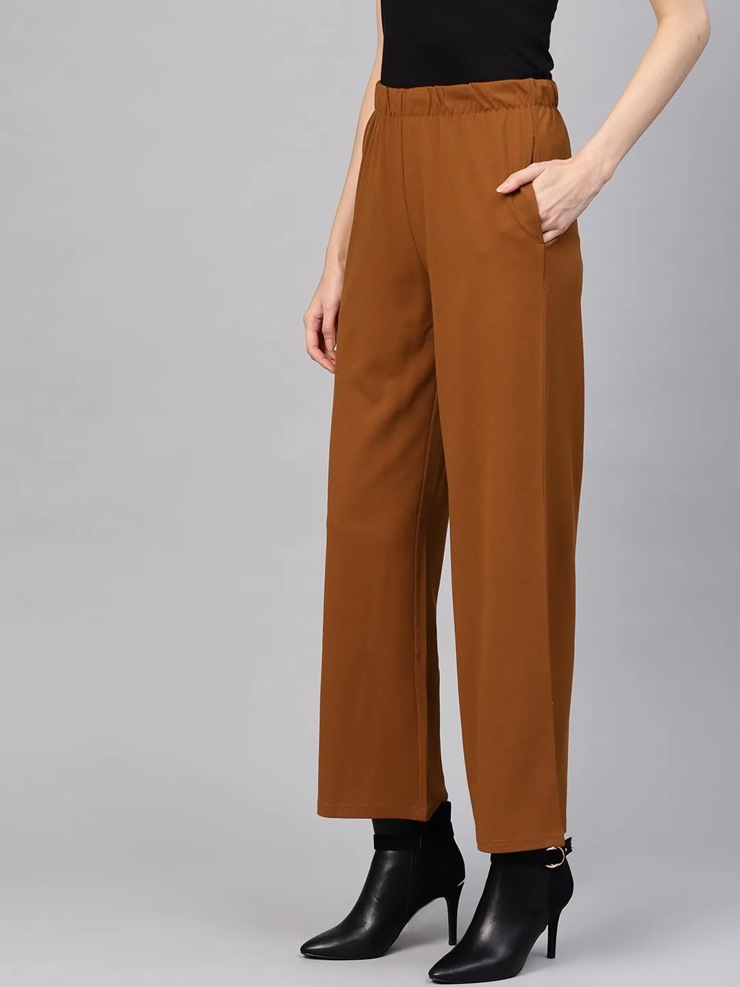 Brown Inlay Pocket Palazzo Pants