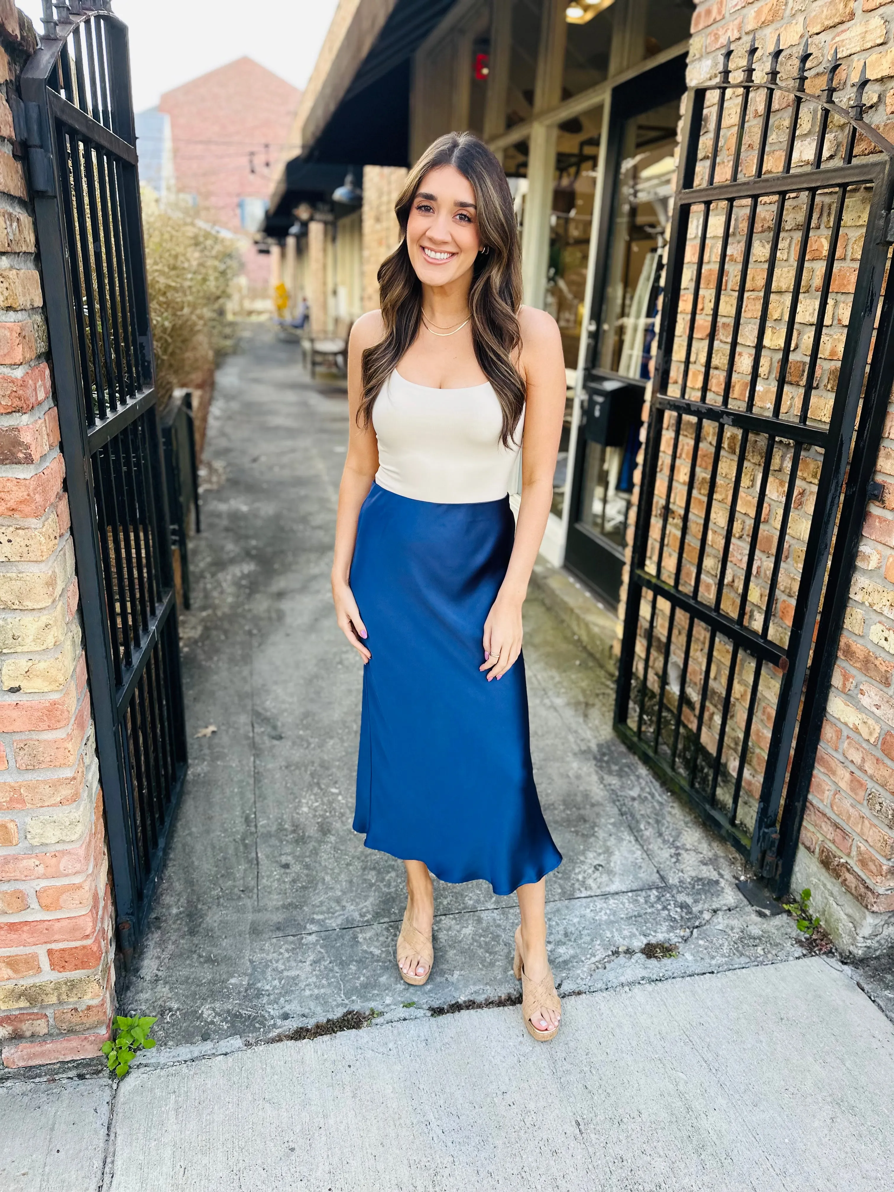 Cara Satin Maxi Skirt- Dusty Indigo