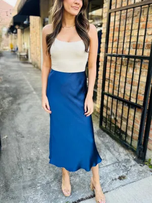 Cara Satin Maxi Skirt- Dusty Indigo