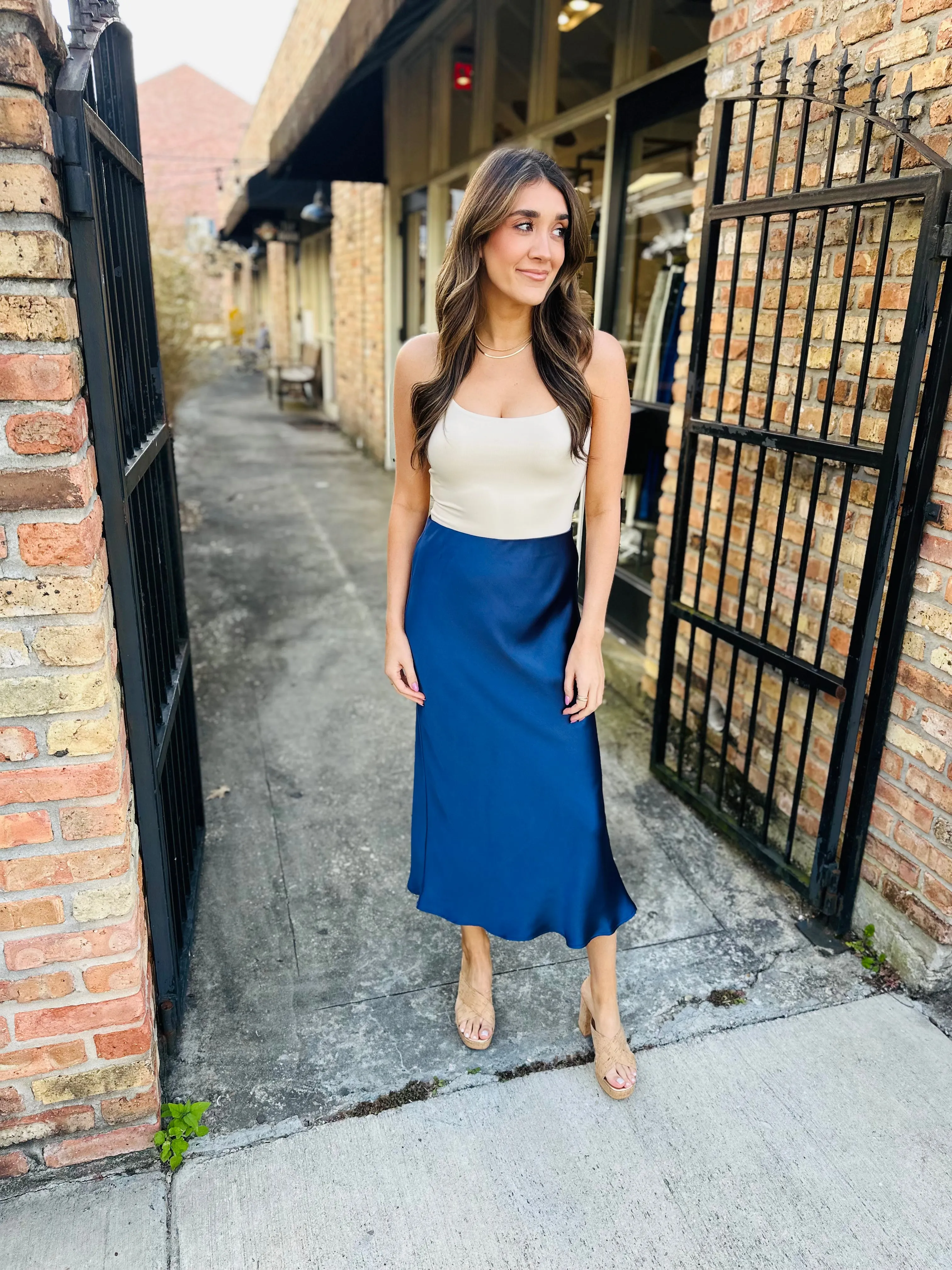 Cara Satin Maxi Skirt- Dusty Indigo