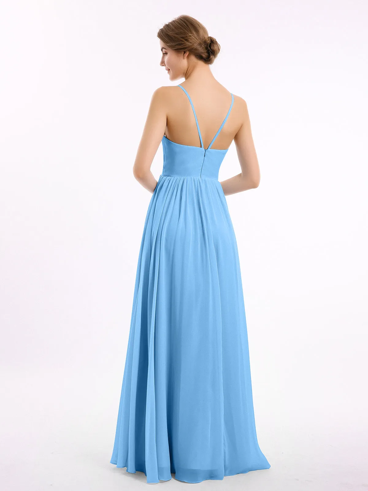 Chiffon Bridesmaid Dresses with Spaghetti Straps-Blue