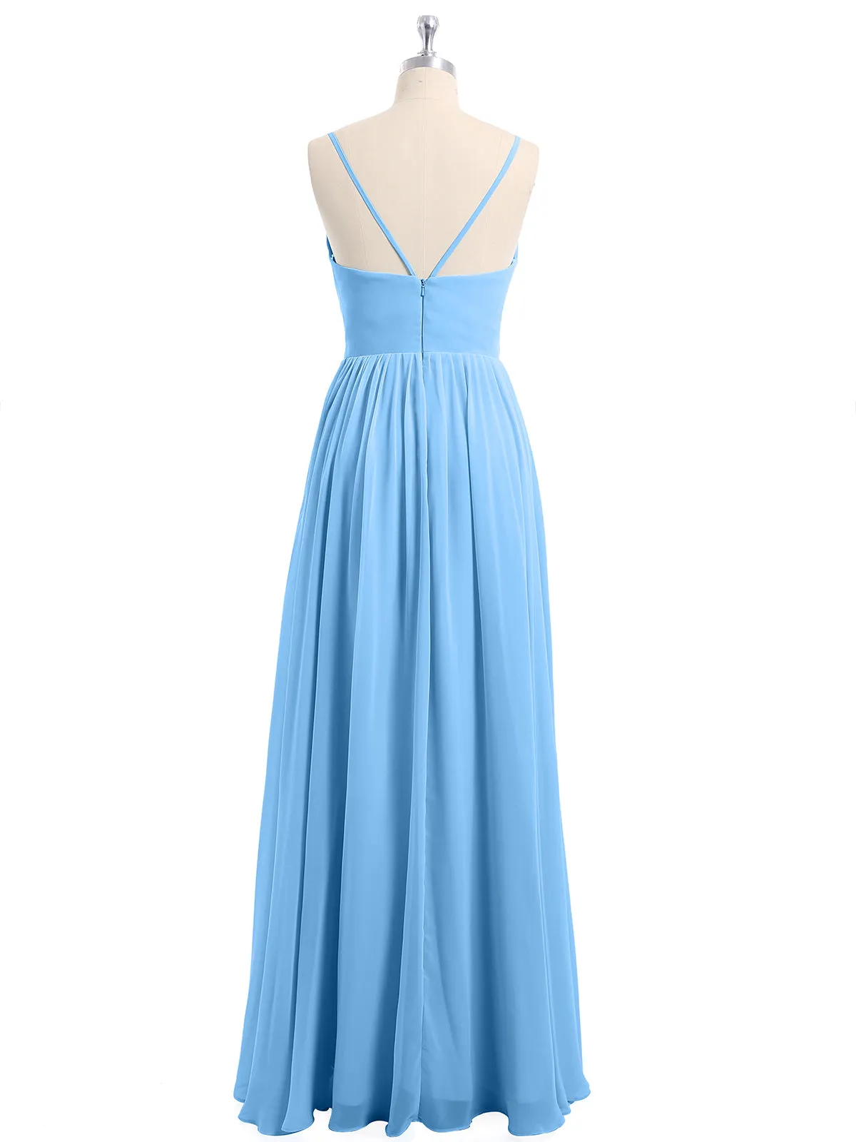 Chiffon Bridesmaid Dresses with Spaghetti Straps-Blue