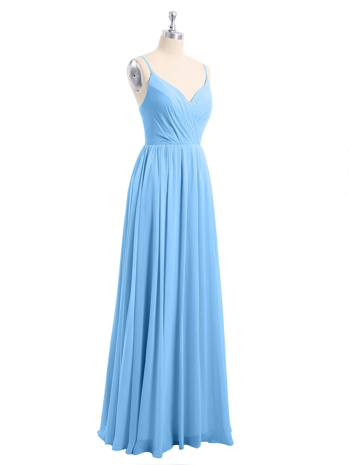 Chiffon Bridesmaid Dresses with Spaghetti Straps-Blue