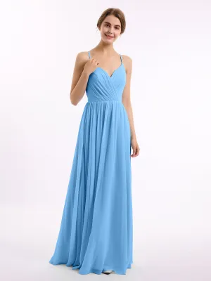 Chiffon Bridesmaid Dresses with Spaghetti Straps-Blue