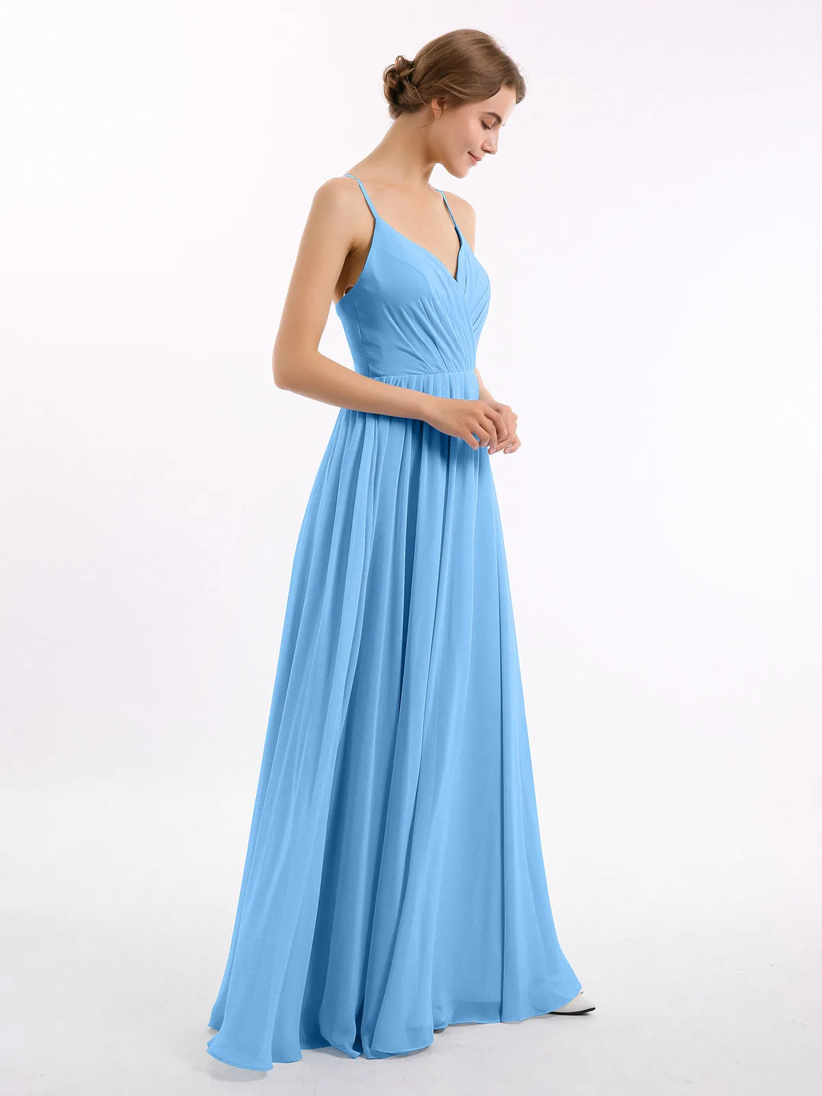 Chiffon Bridesmaid Dresses with Spaghetti Straps-Blue