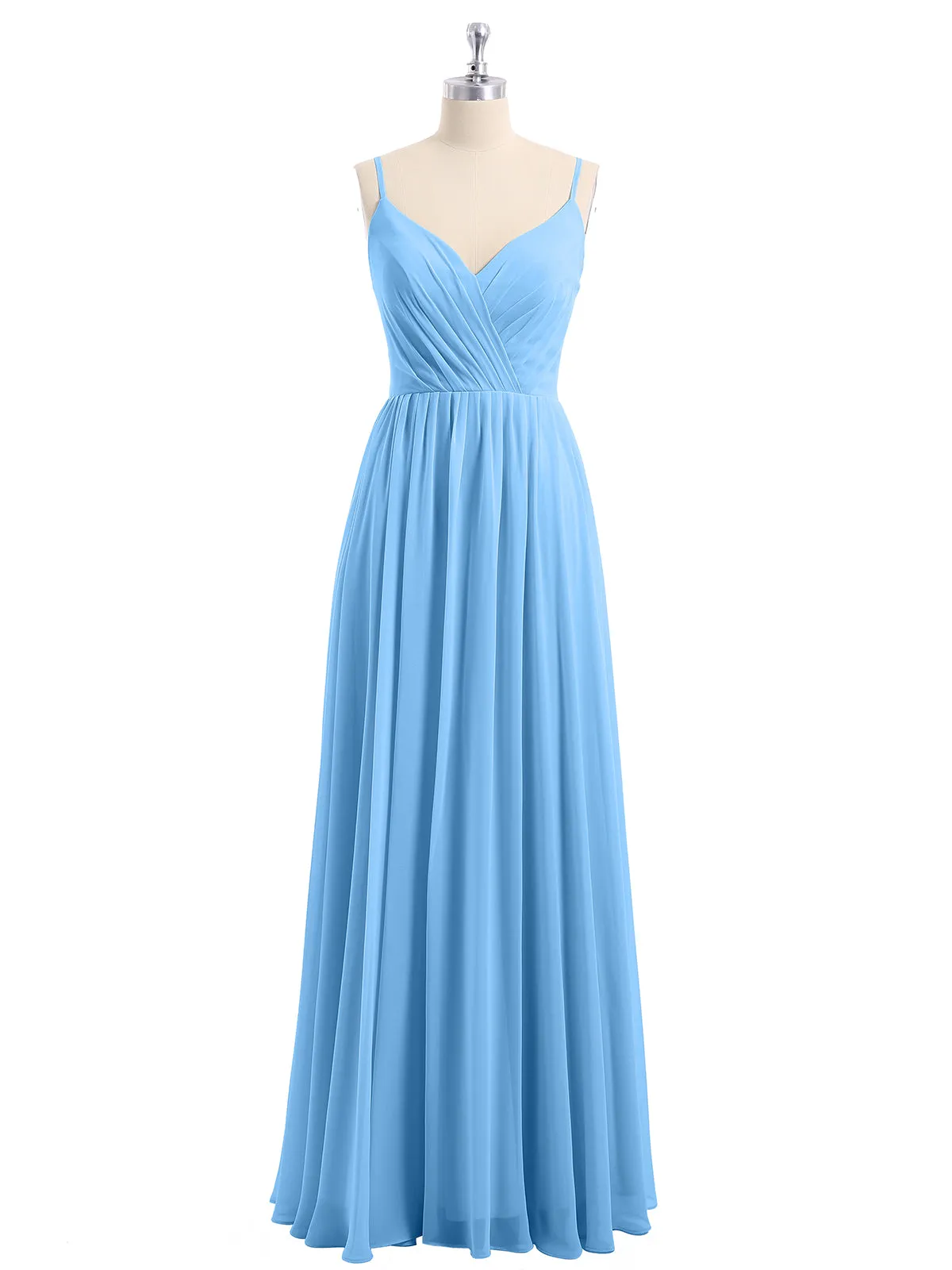 Chiffon Bridesmaid Dresses with Spaghetti Straps-Blue