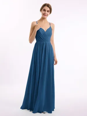 Chiffon Bridesmaid Dresses with Spaghetti Straps-Ink Blue Plus Size