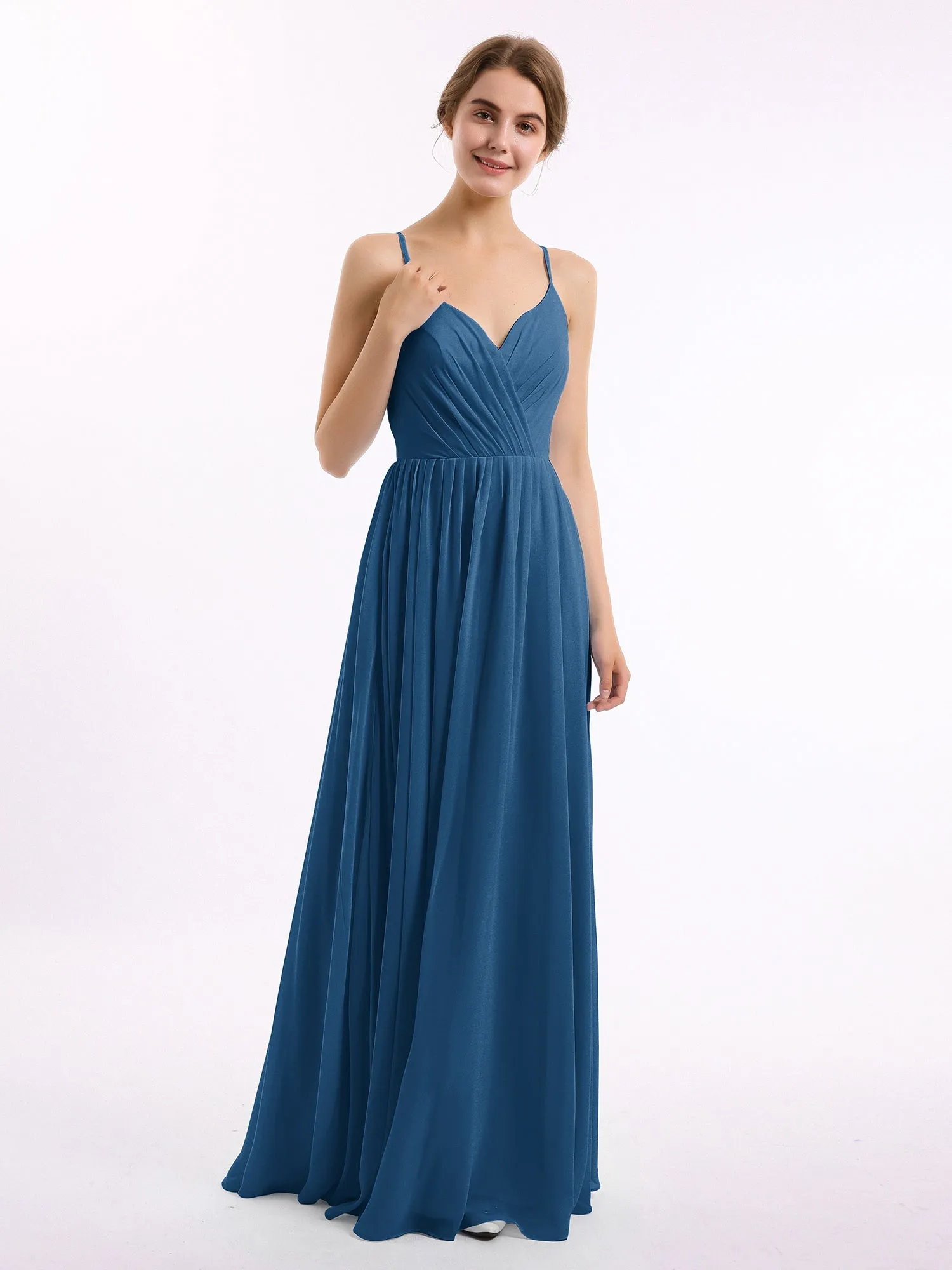 Chiffon Bridesmaid Dresses with Spaghetti Straps-Ink Blue Plus Size