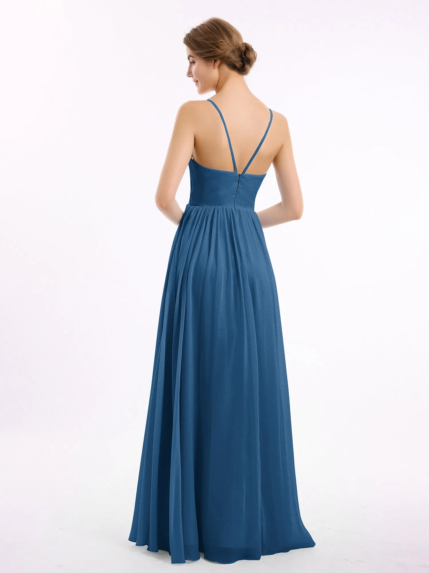 Chiffon Bridesmaid Dresses with Spaghetti Straps-Ink Blue Plus Size