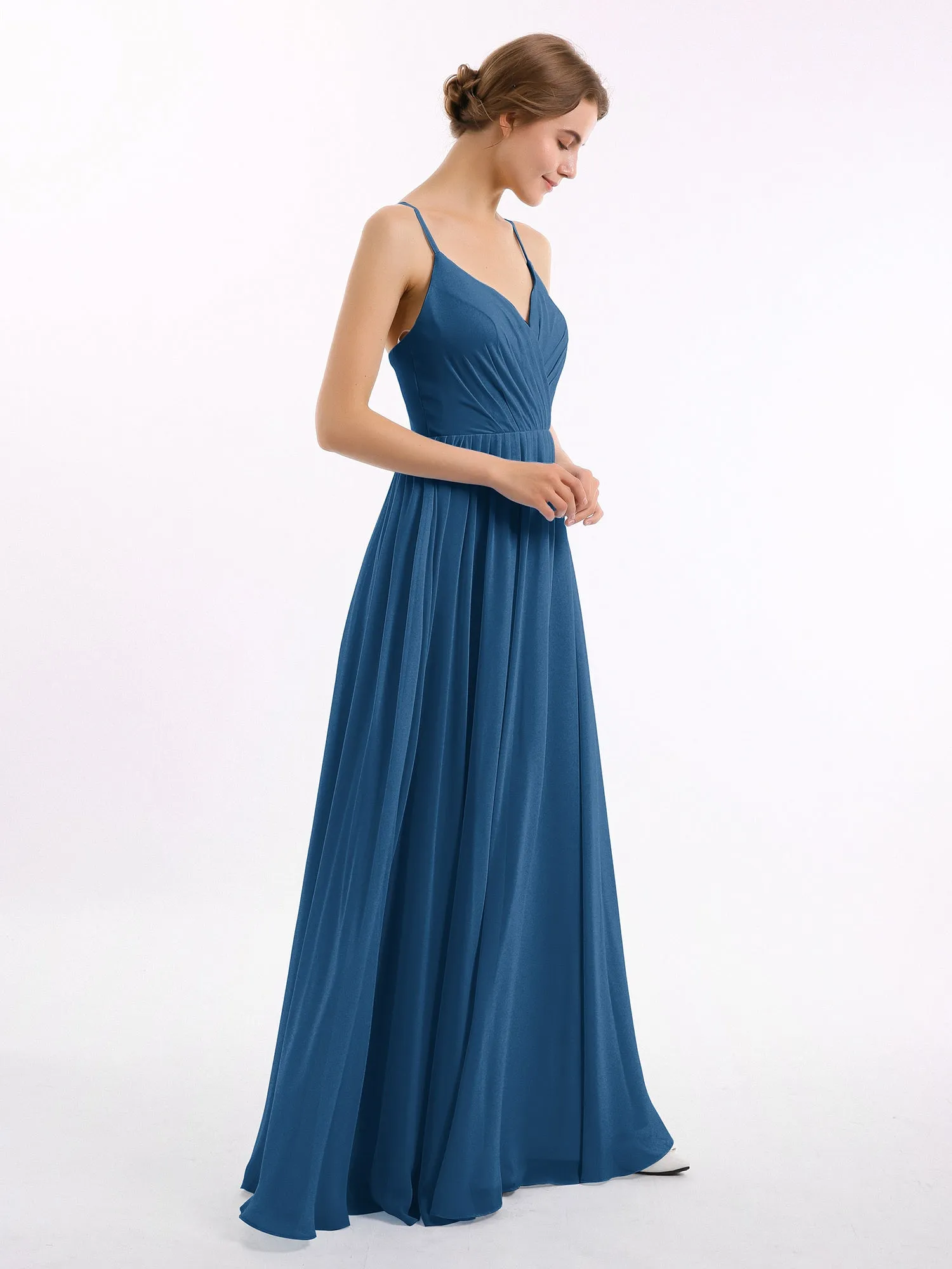Chiffon Bridesmaid Dresses with Spaghetti Straps-Ink Blue Plus Size