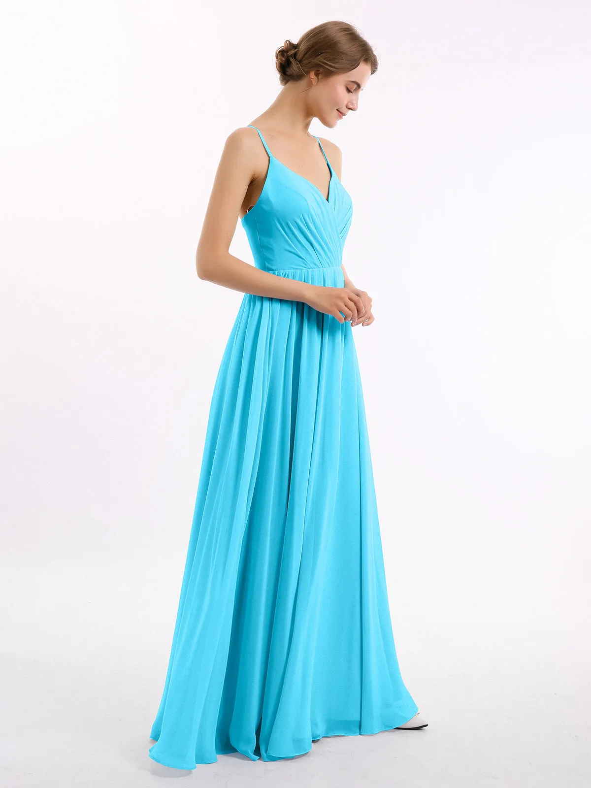 Chiffon Bridesmaid Dresses with Spaghetti Straps-Pool Plus Size