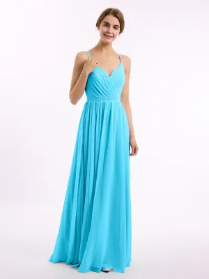 Chiffon Bridesmaid Dresses with Spaghetti Straps-Pool Plus Size