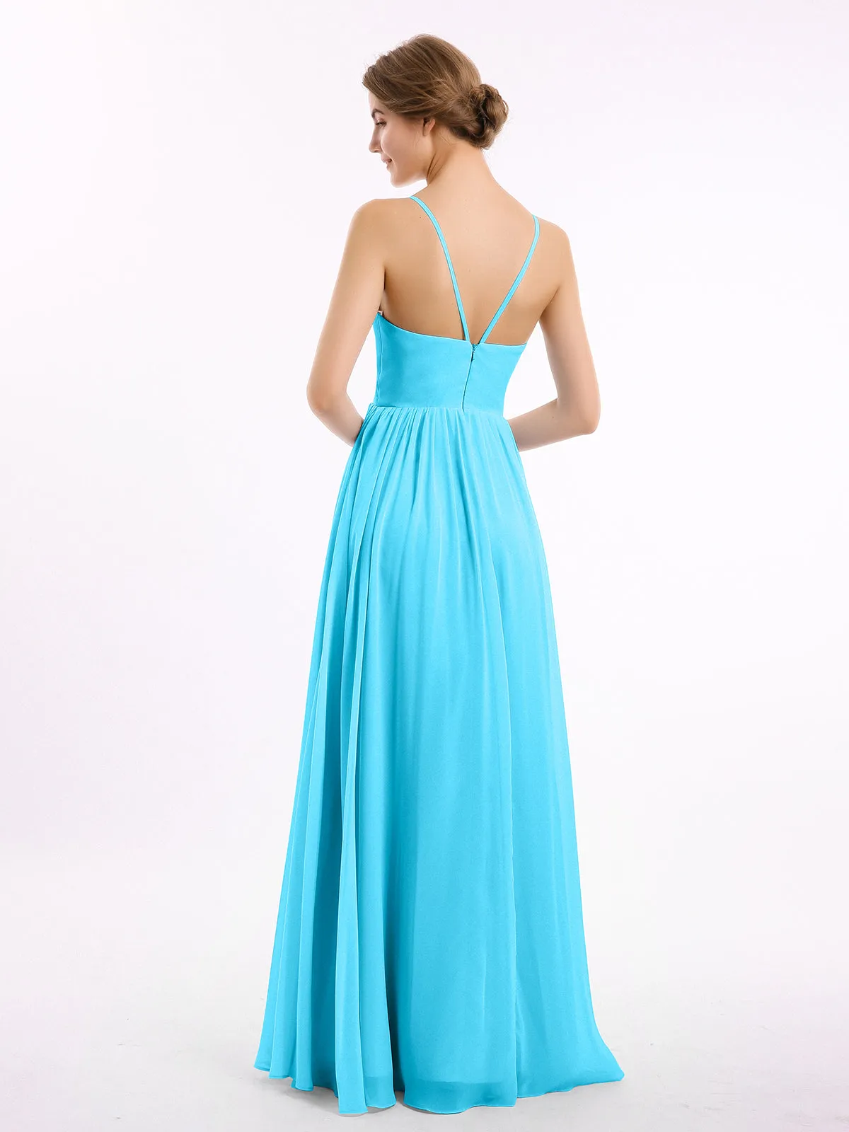 Chiffon Bridesmaid Dresses with Spaghetti Straps-Pool Plus Size