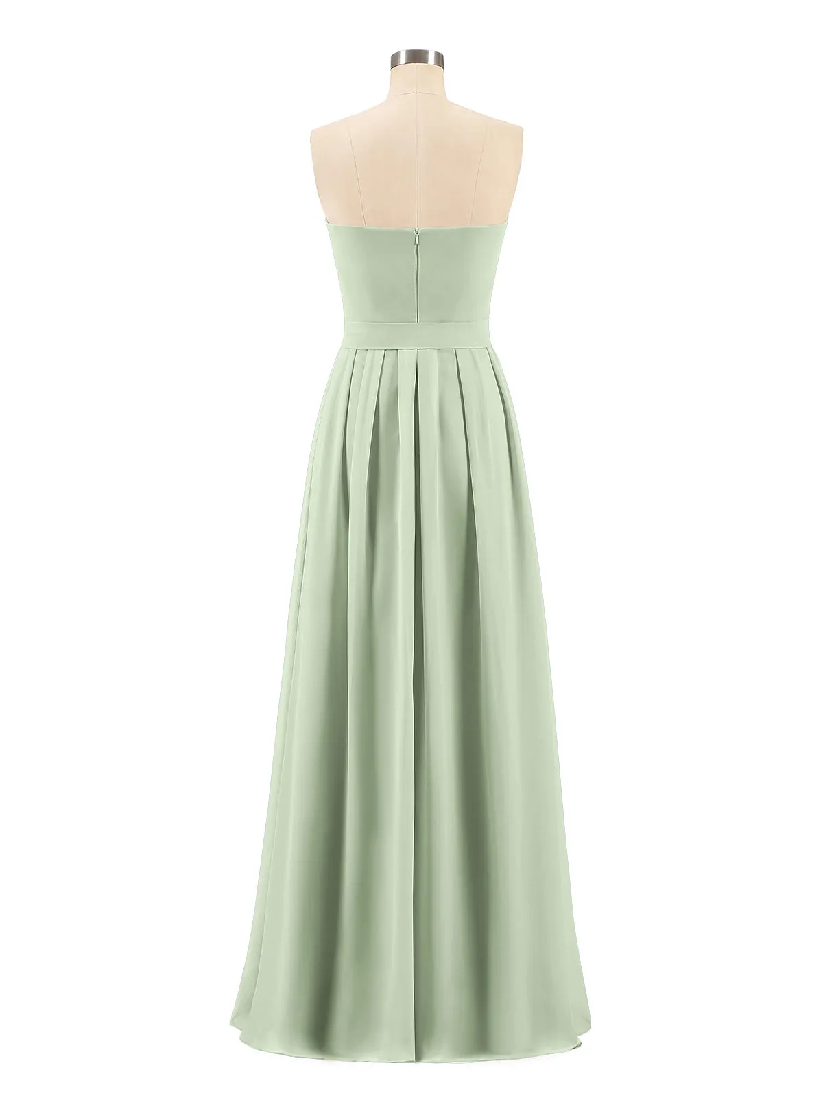 Chiffon Strapless Bridesmaid Gown with Sash-Dusty Sage