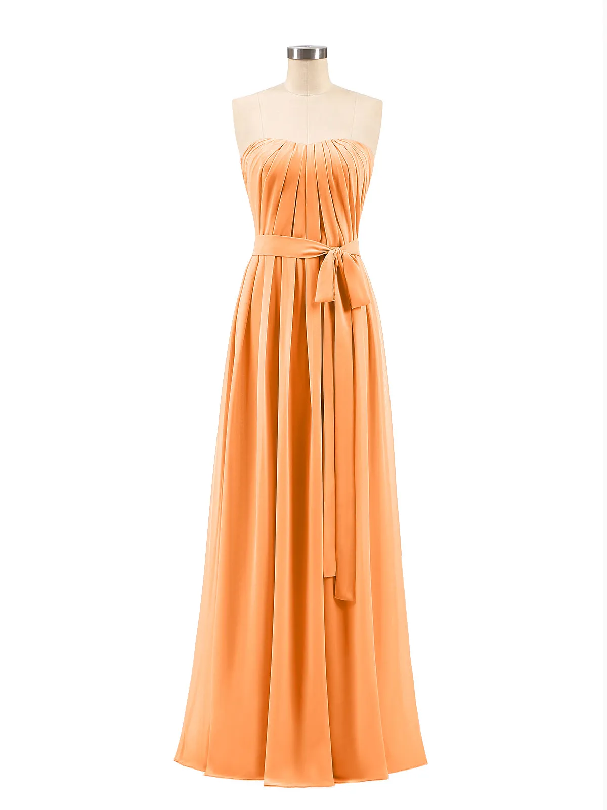 Chiffon Strapless Bridesmaid Gown with Sash-Orange