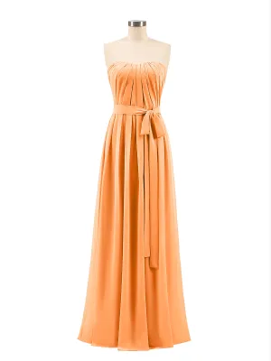 Chiffon Strapless Bridesmaid Gown with Sash-Orange