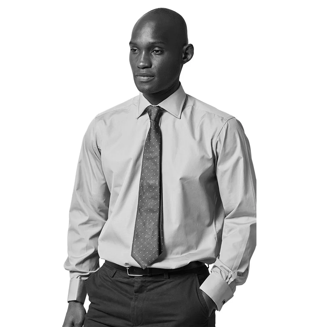Classic Fit Plain End on End Double Cuff Shirt in Sky Blue