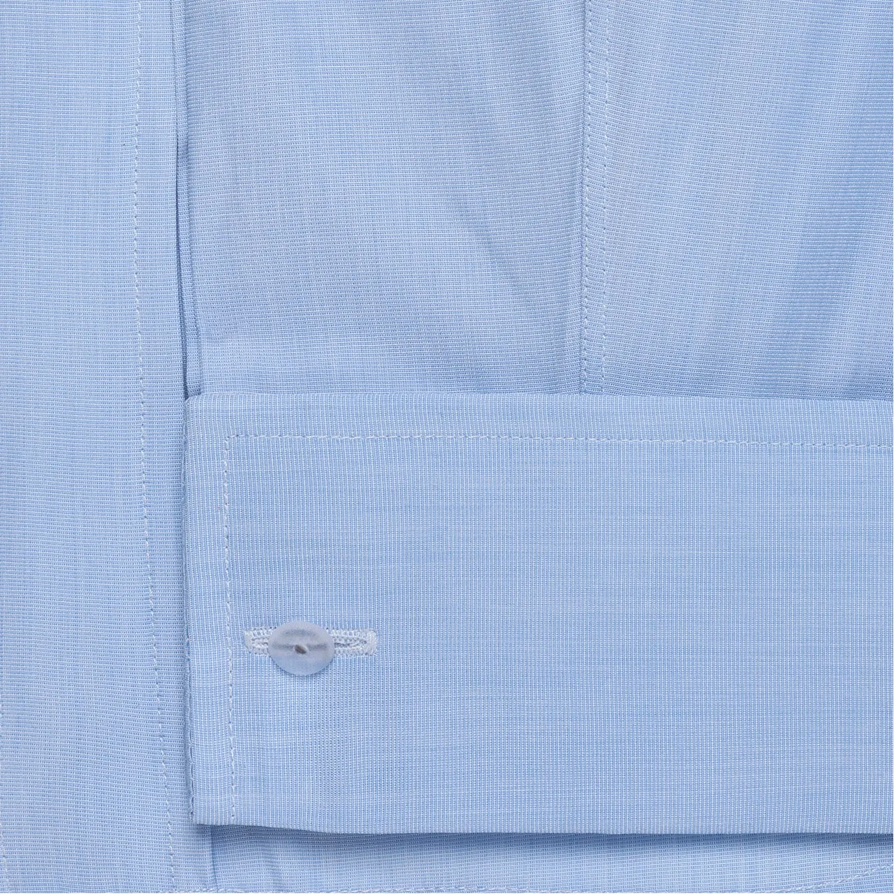 Classic Fit Plain End on End Double Cuff Shirt in Sky Blue