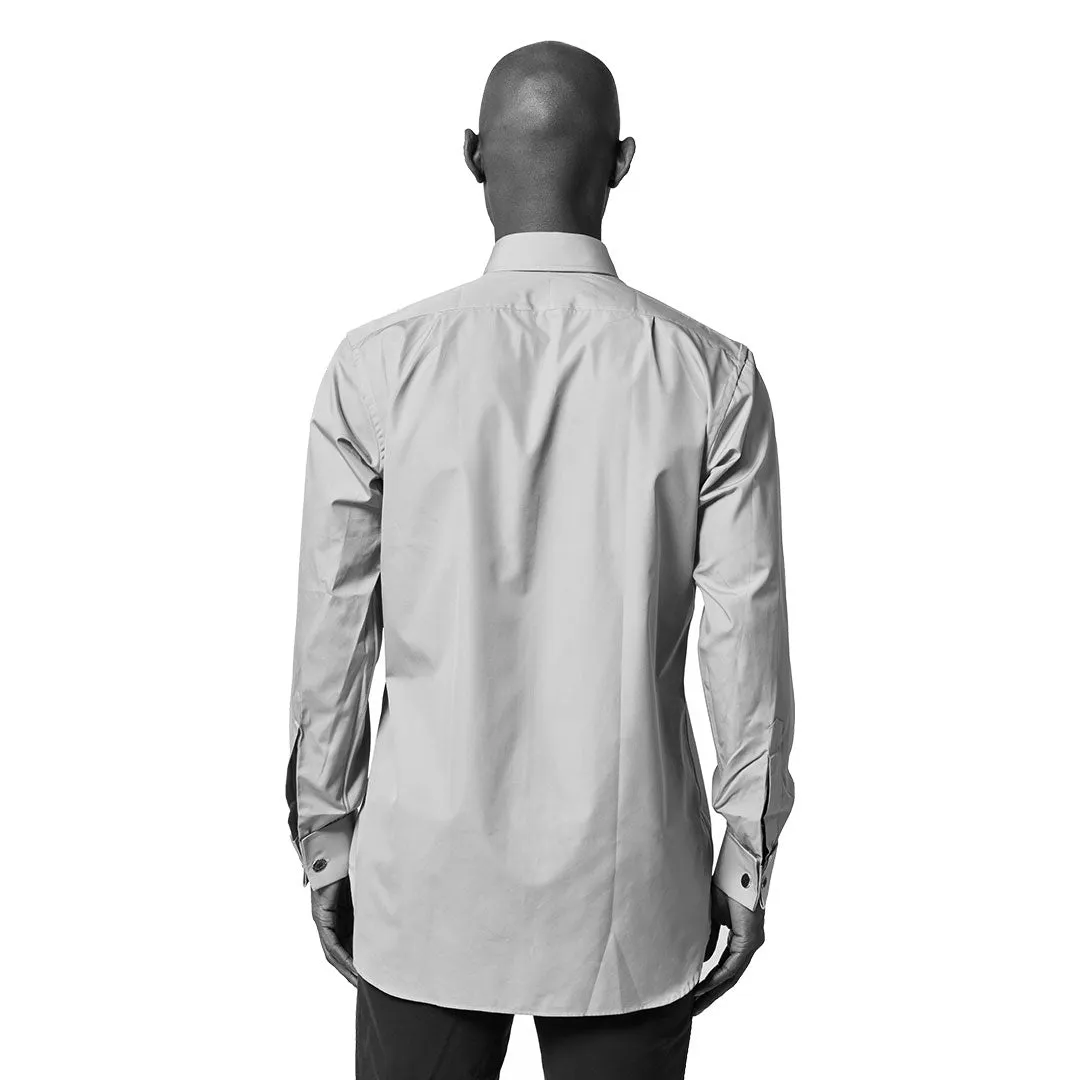 Classic Fit Plain End on End Double Cuff Shirt in Sky Blue