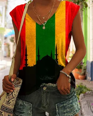 Contrasting Stripe Urban Chic Print Women's Tank Top