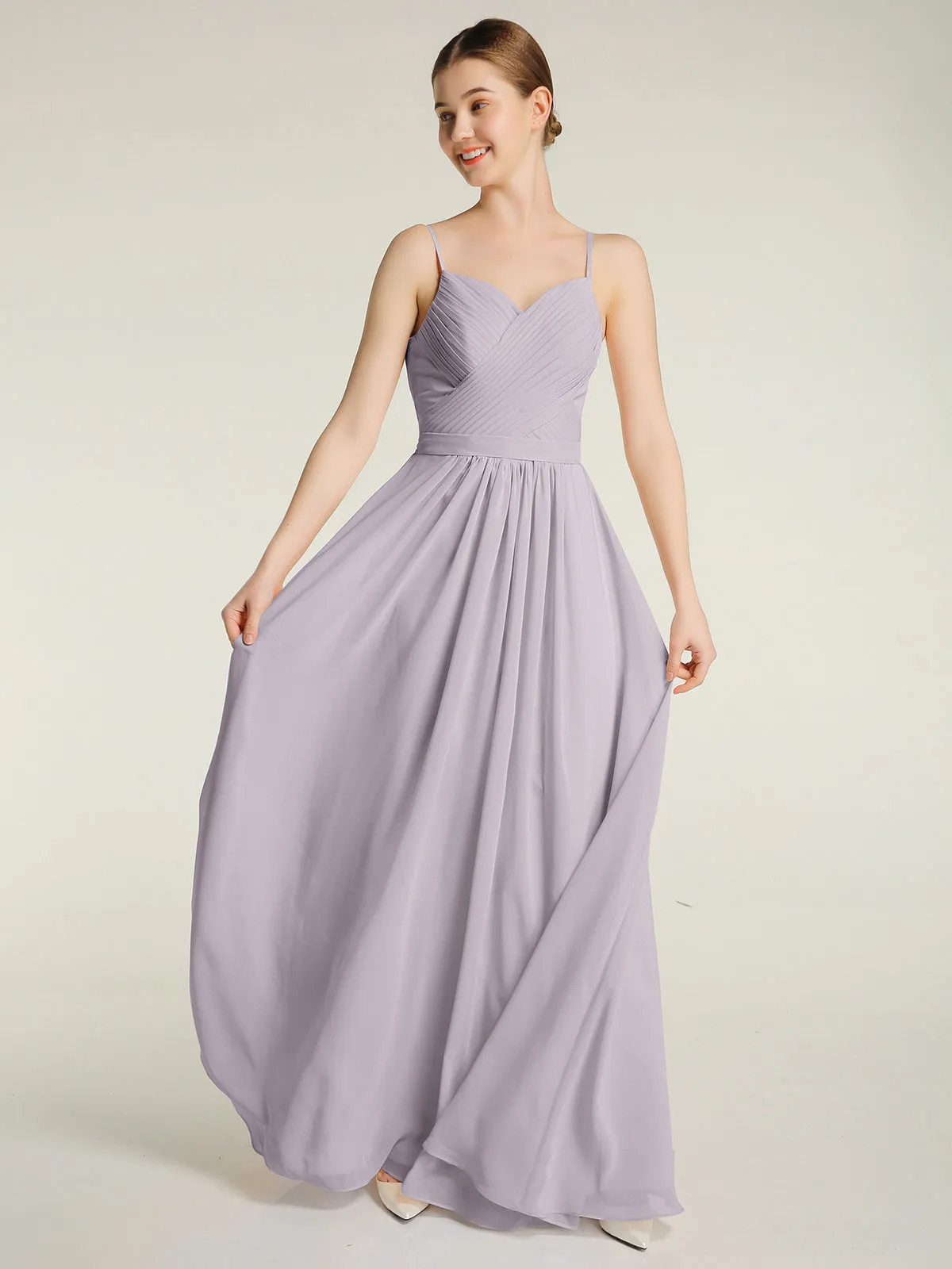 Cross Pleated Bodice Spaghetti Strap Dresses Dusk Plus Size