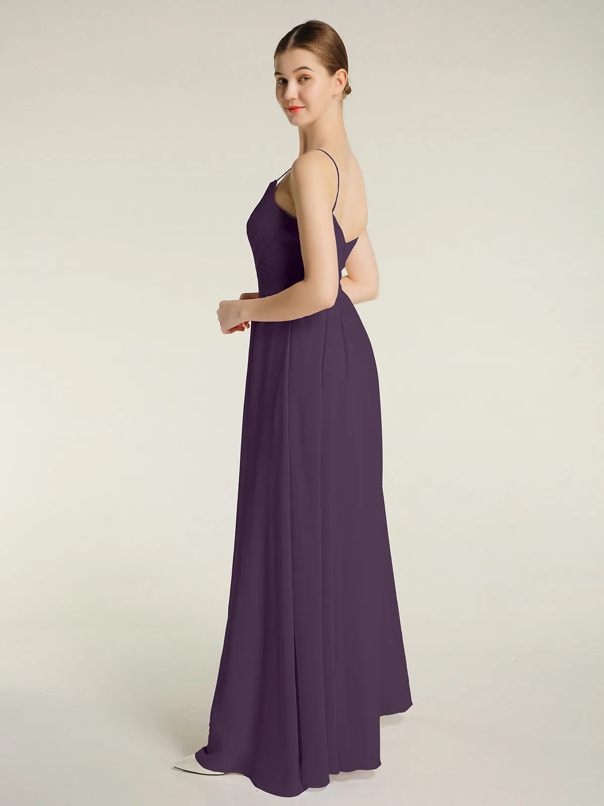 Cross Pleated Bodice Spaghetti Strap Dresses Plum Plus Size