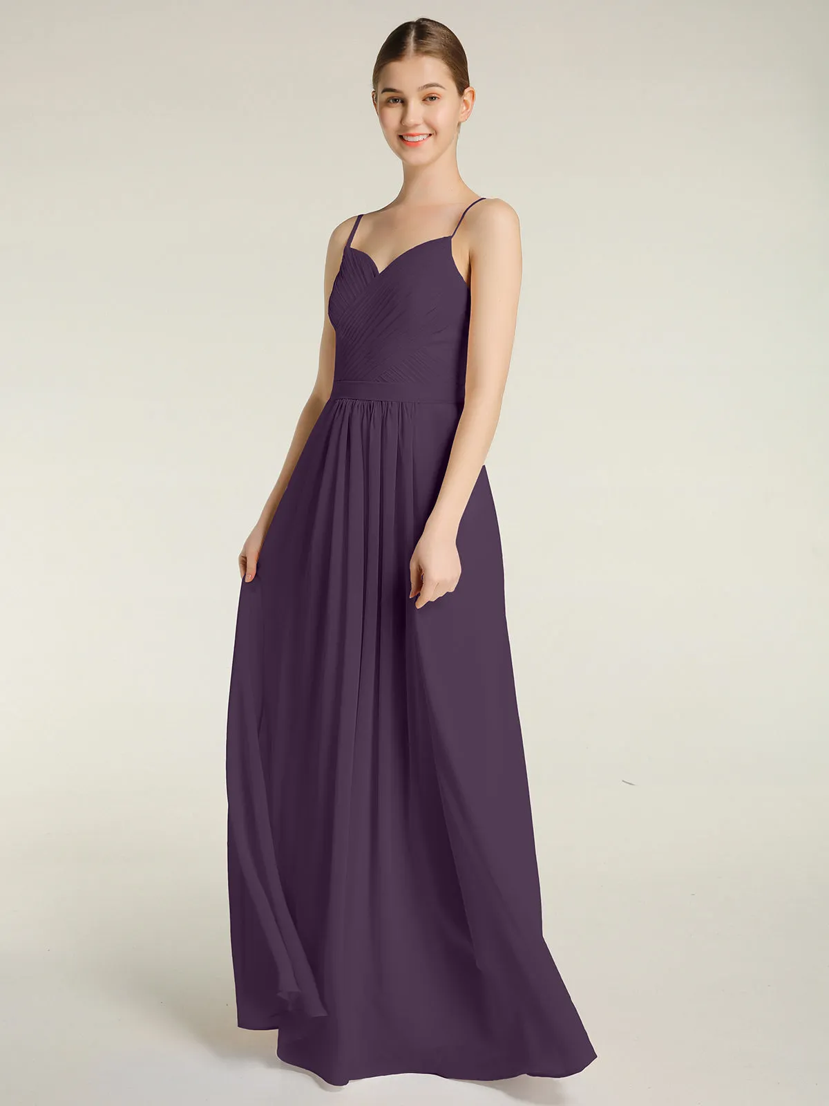 Cross Pleated Bodice Spaghetti Strap Dresses Plum Plus Size