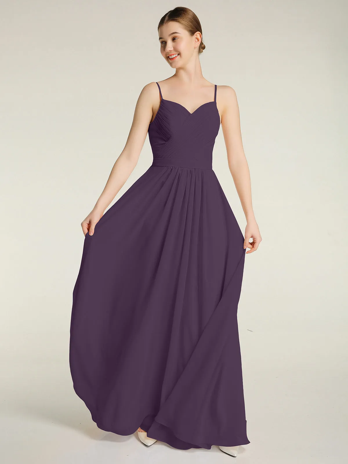 Cross Pleated Bodice Spaghetti Strap Dresses Plum Plus Size
